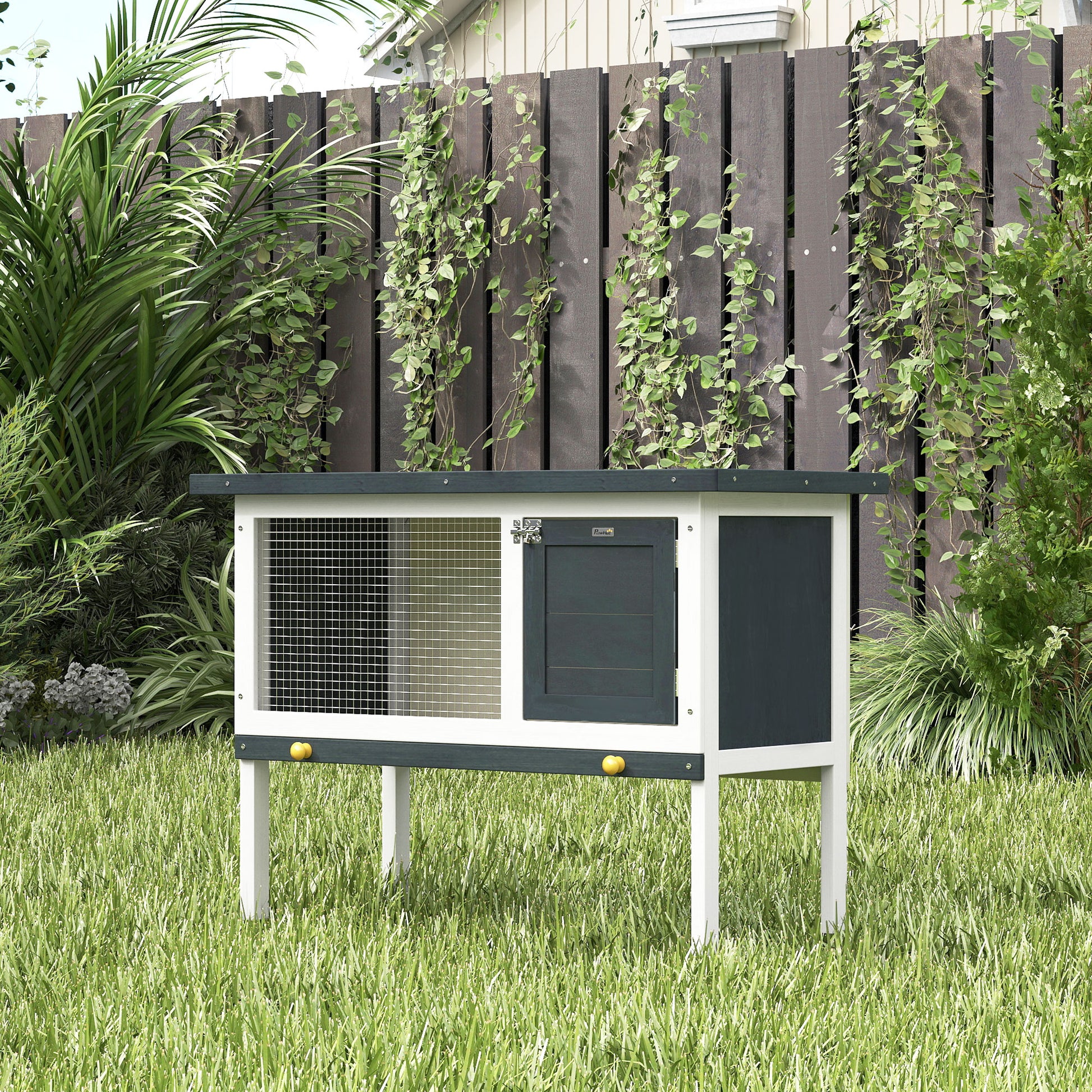 Pawhut Conejera De Madera Con Techo Asfáltico Abatible Y Bandejas 90x45x65 Cm_1