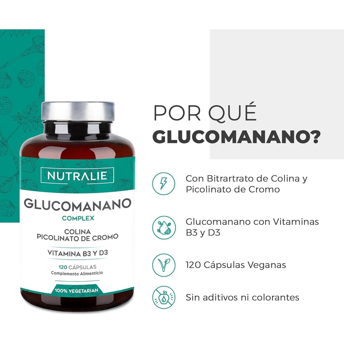 Nutralie Glucomannan com Colina + B3 + D3 Emagrecimento 120 cápsulas