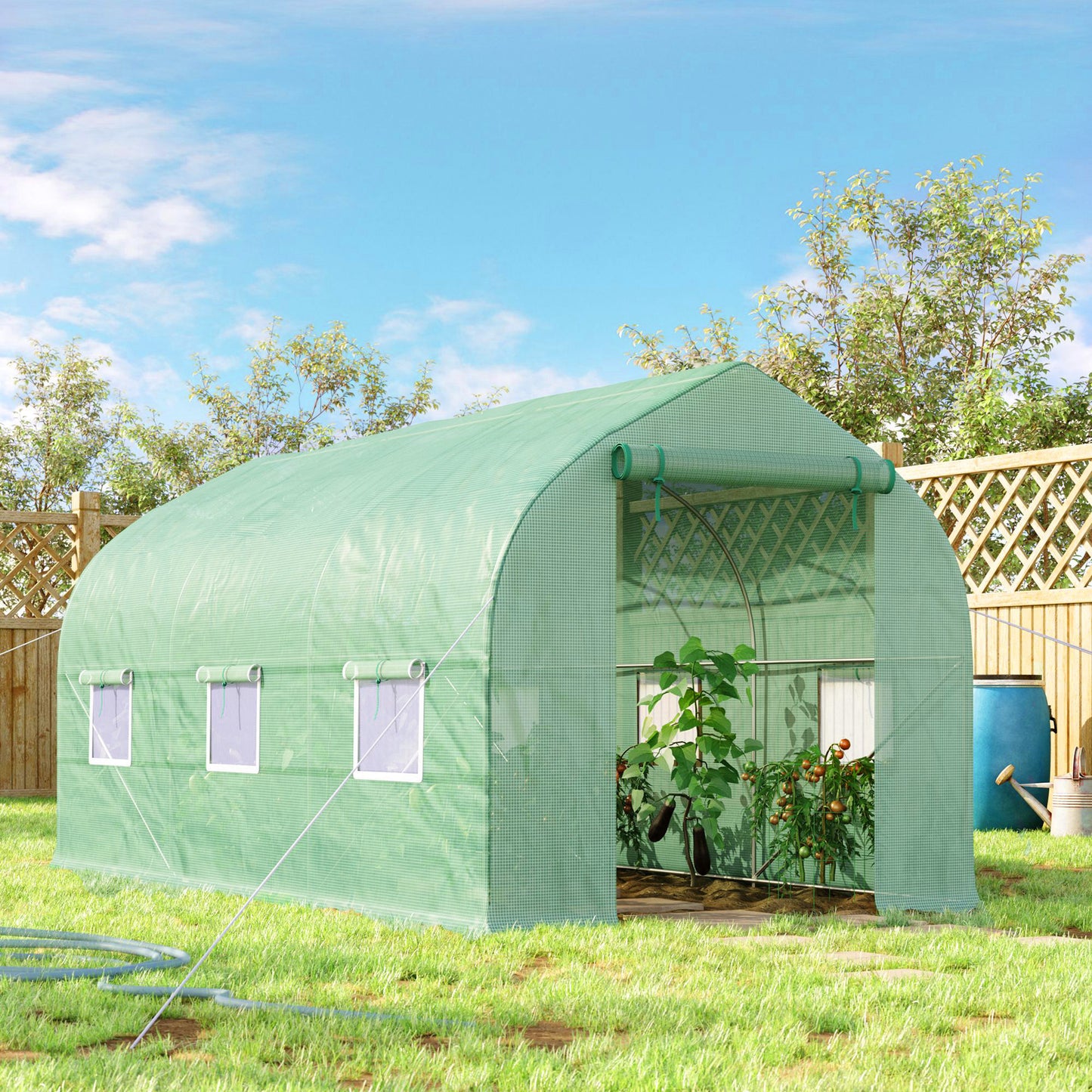 Homcom Invernadero De Túnel Jardín 4x2x2 M Con 6 Ventanas Y Puerta Verde_1