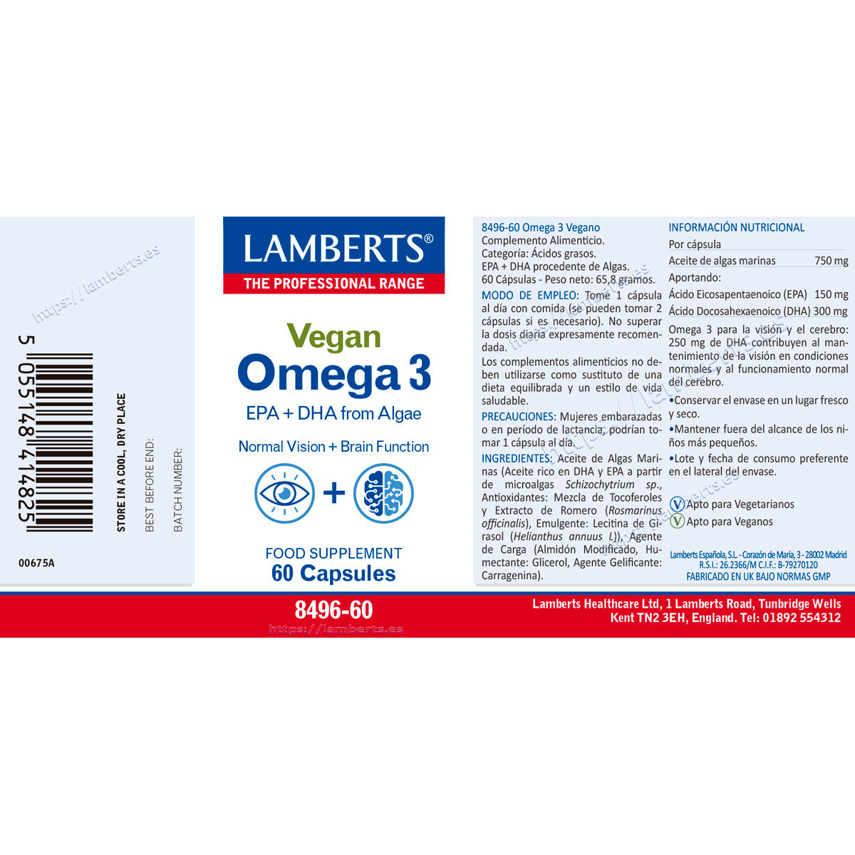 Ómega 3 Vegan – 60 Cápsulas, Lamberts