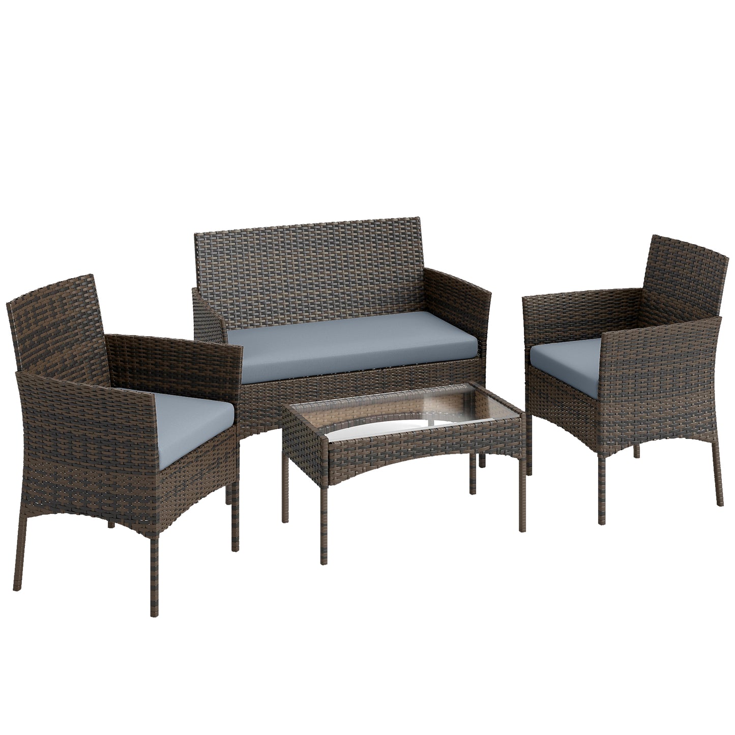 Outsunny Conjunto Jardín Exterior De Ratán Sintético Con Cojines Marrón Y Gris_0