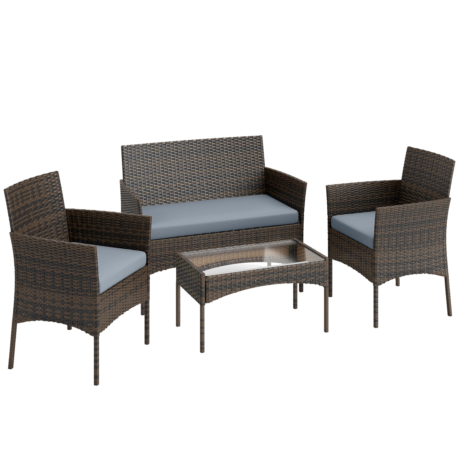 Outsunny Conjunto Jardín Exterior De Ratán Sintético Con Cojines Marrón Y Gris_0