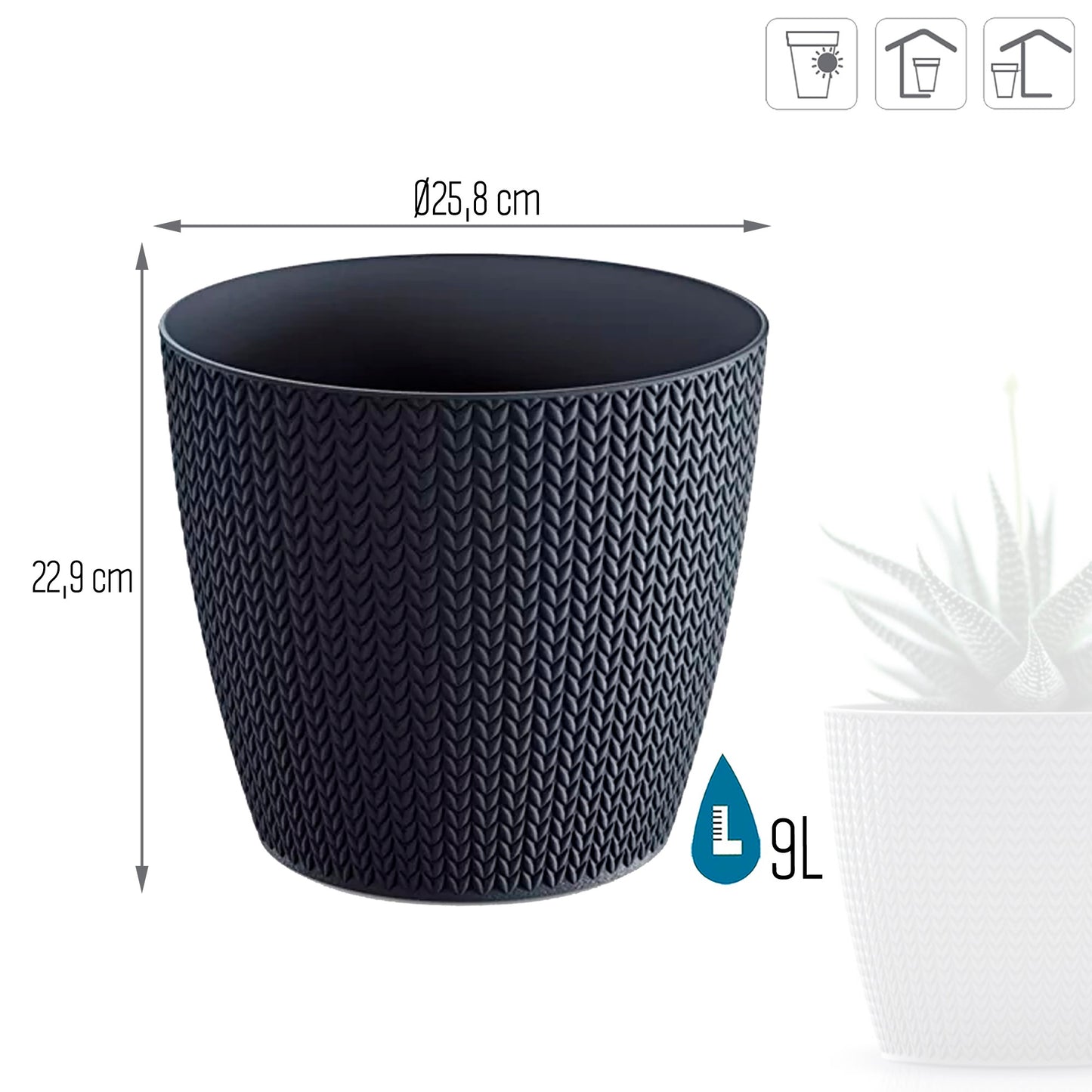 Maceta Wheaty 9l., Dimensiones (mm) 258x258x229, Color Antracita_2