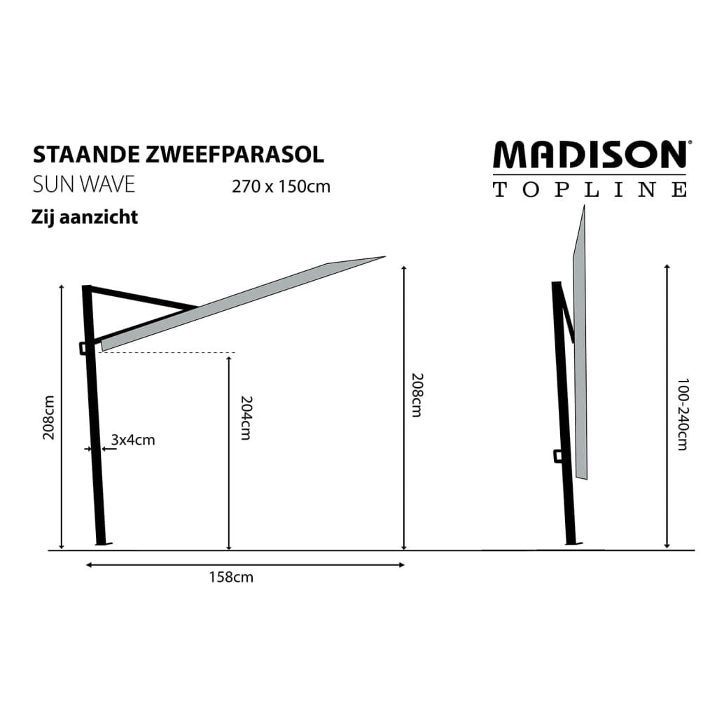 Madison Sombrilla Para Terraza Sun Wave 270x150 Cm Azul Zafiro_2