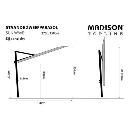 Madison Sombrilla Para Terraza Sun Wave 270x150 Cm Azul Zafiro_2