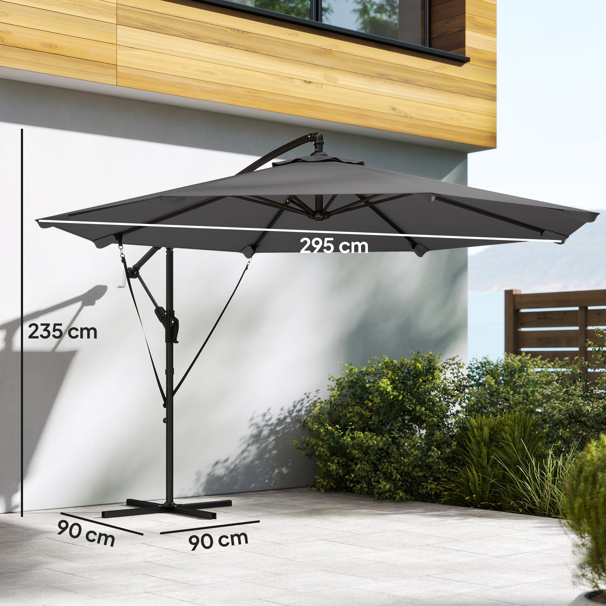 Outsunny Parasol Excéntrico Ø300 Cm Con Base Cruzada Manivela Y Funda Gris_2