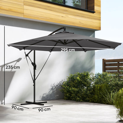 Outsunny Parasol Excéntrico Ø300 Cm Con Base Cruzada Manivela Y Funda Gris_2