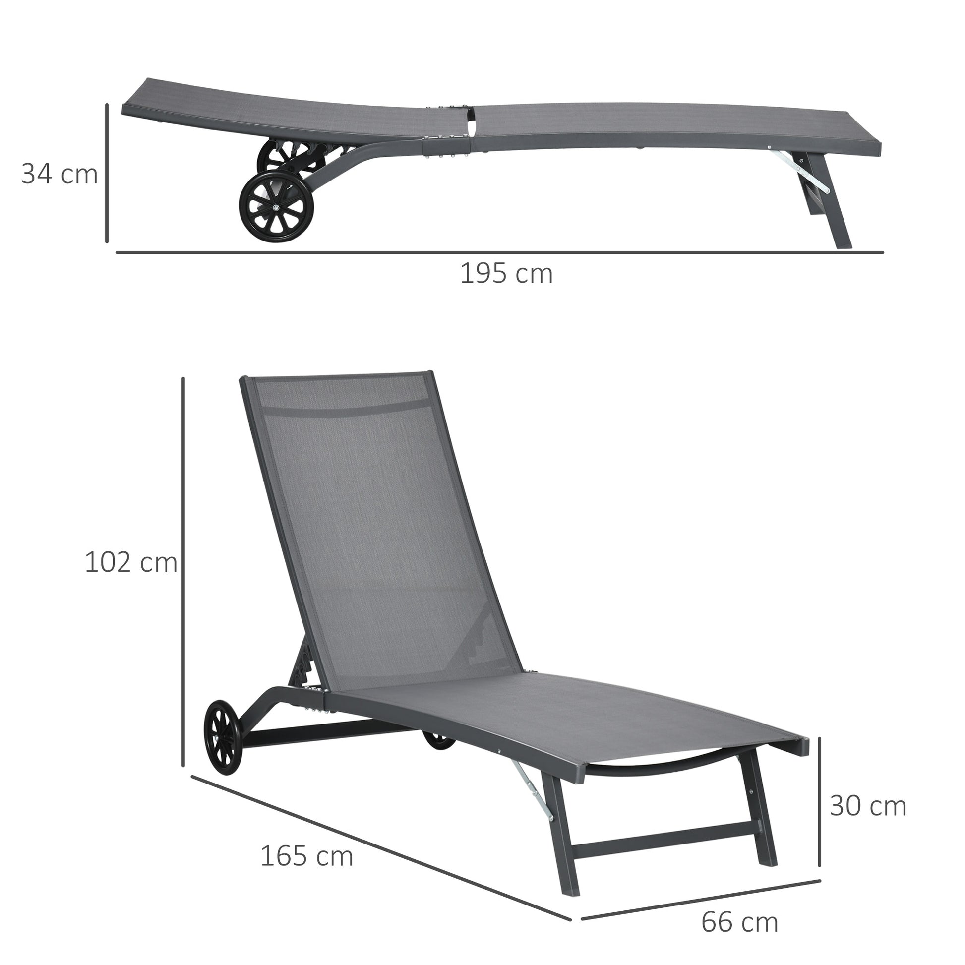 Outsunny Juego De 2 Tumbonas Reclinables De Jardín 165x66x102 Cm Gris Oscuro_2