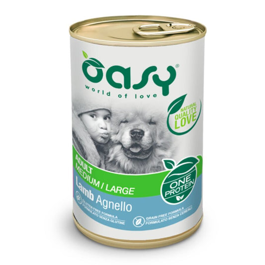 12 Latas De Comida Oasy Para Perro Adulto M/l De Cordero (12x400g)_0