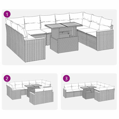 Set Sofás Jardín Y Cojines 10 Pzas Ratán Sintético Acacia Negro / Vetonek_3