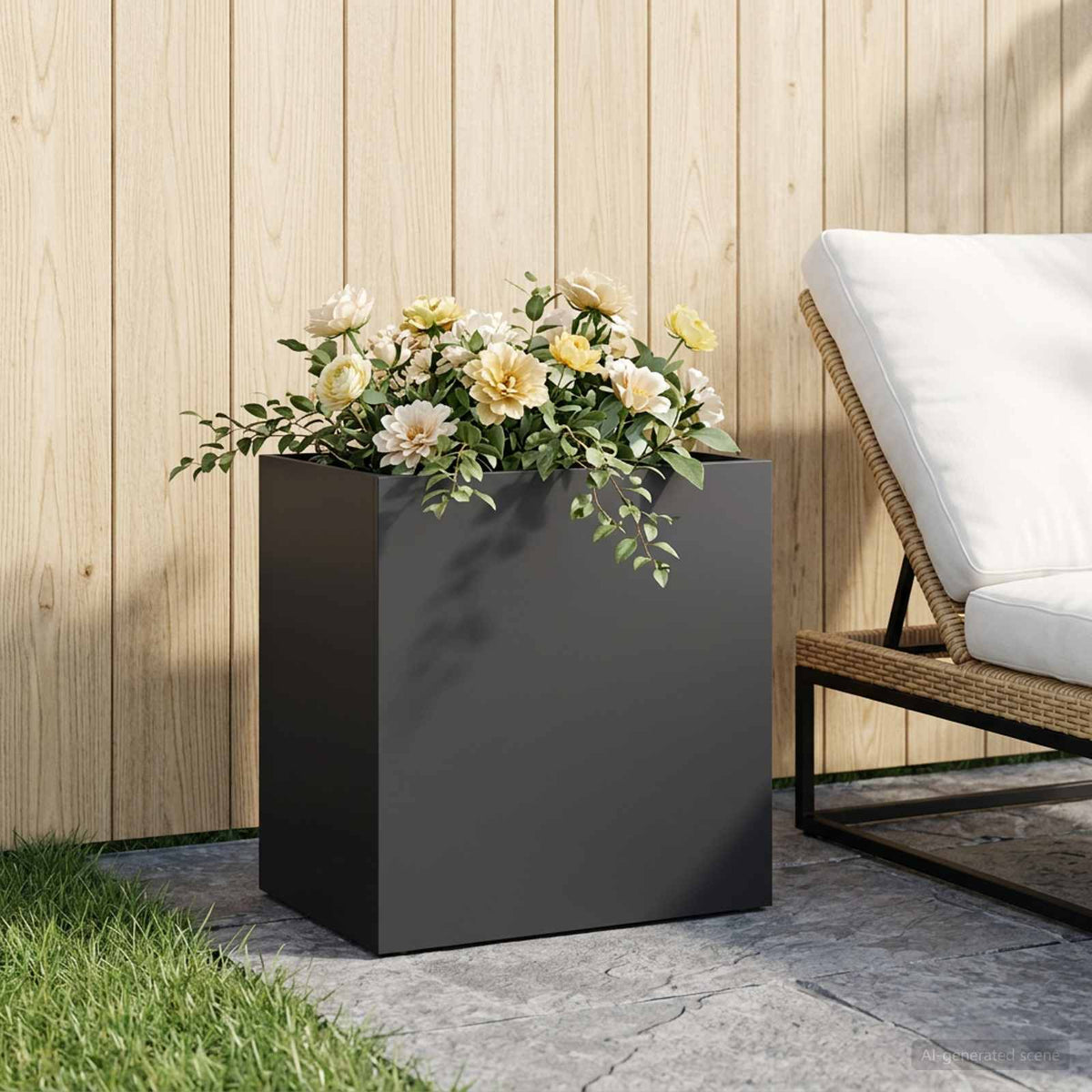 Macetero De Jardín Negro 50 X 30 X 50 Cm Acero Laminado En Frío_1