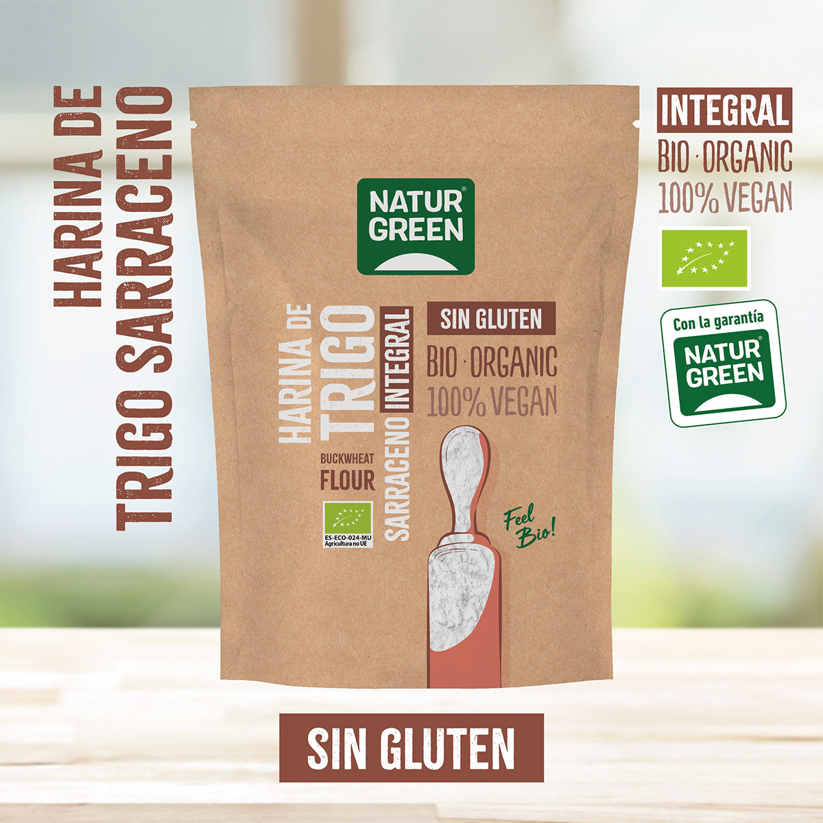 Embalagem de 2 Farinhas de Trigo Sarraceno Integral Biológicas Sem Glúten NaturGreen 500 gr