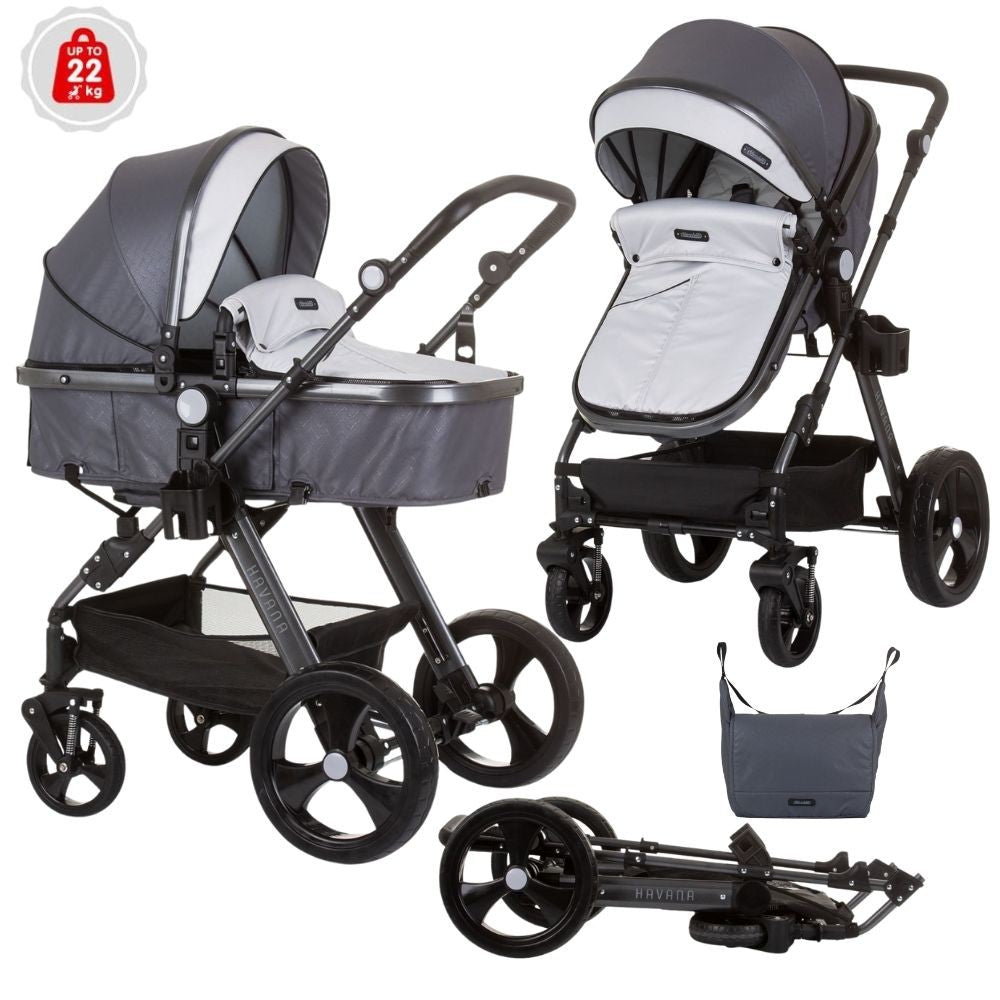 Carrito De Bebé Havana Dúo Convertible Hasta 22 Kg Con Bolso Y Mosquitera Silver Grey_0