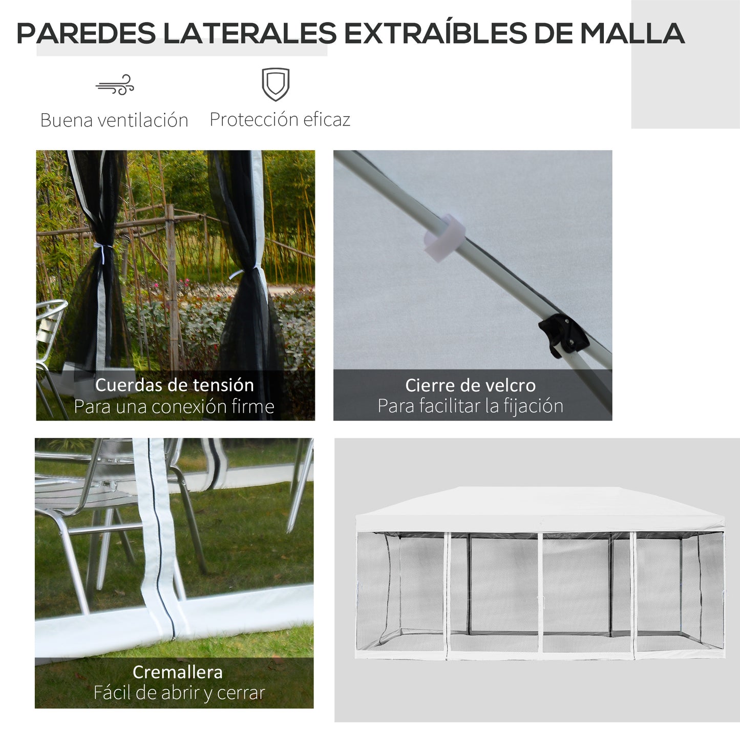 Outsunny Carpa 6x3m Plegable Gazebo Jardín Con Cortinas Mosquitera Bolsa_5