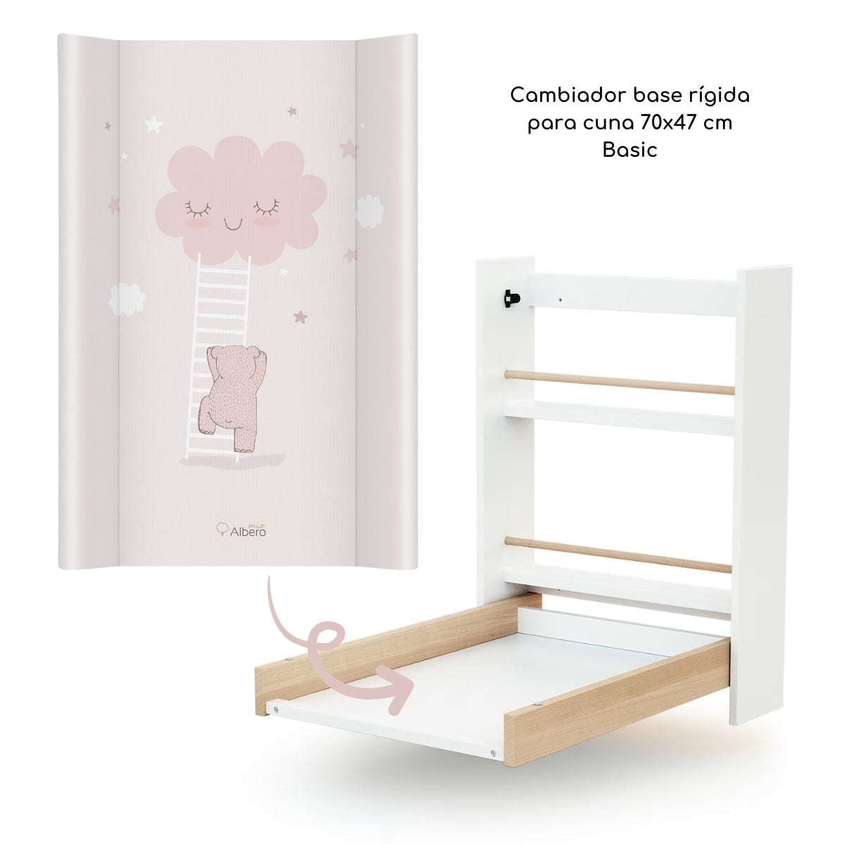 Cambiador Base Rígida Para Cuna 70x47 Nubes Rosa_3