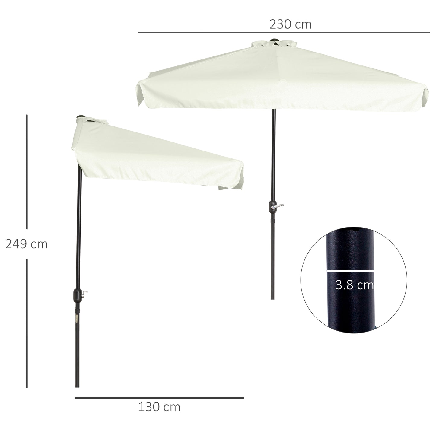 Outsunny Sombrilla Rectangular 230x130x249 Cm Con Manivela Protección Uv Crema_2