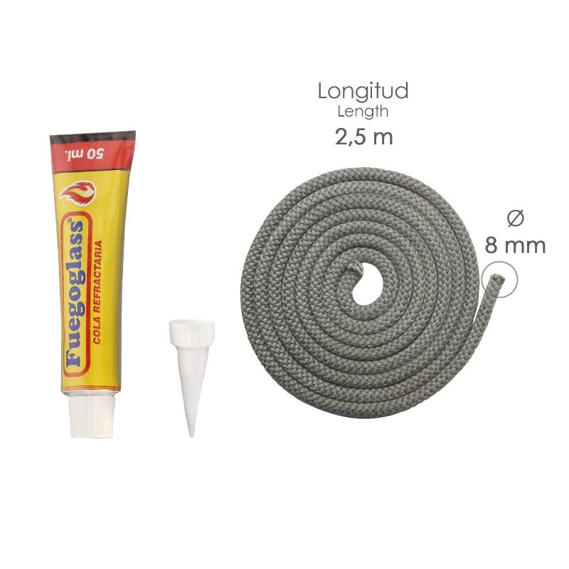 Kit Reparacion Estufas/chimeneas, Cola Refractaria Y Cordon Fibra Vidrio 8 Mm. X 2,5 M._1