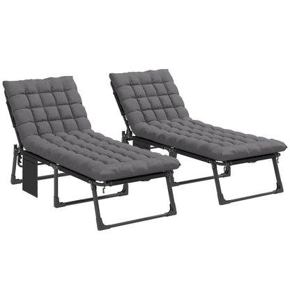 Outsunny Set De 2 Tumbonas Plegables Reclinables Con Cojines Y Bolsillo Gris_0