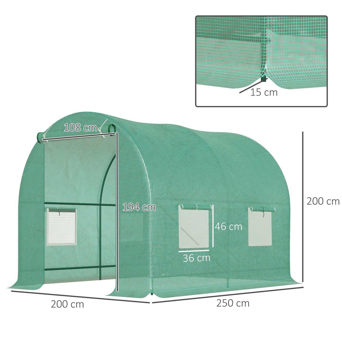 Outsunny Cubierta De Invernadero De Túnel 250x200x200 Cm Con 4 Ventanas Y Puerta_2