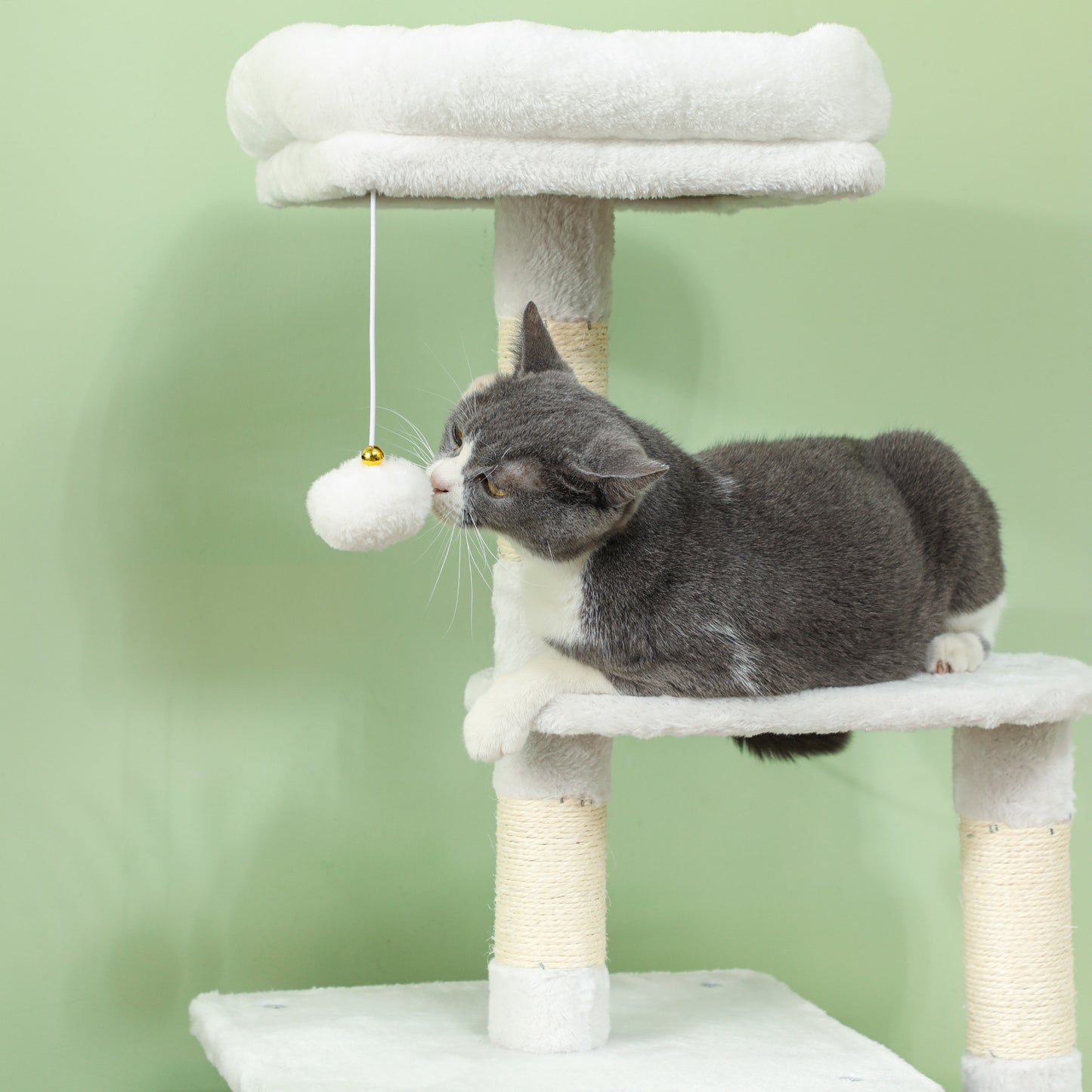 Pawhut Árbol Rascador Para Gatos 126 Cm Con Plataformas Bolas Colgantes Crema_4