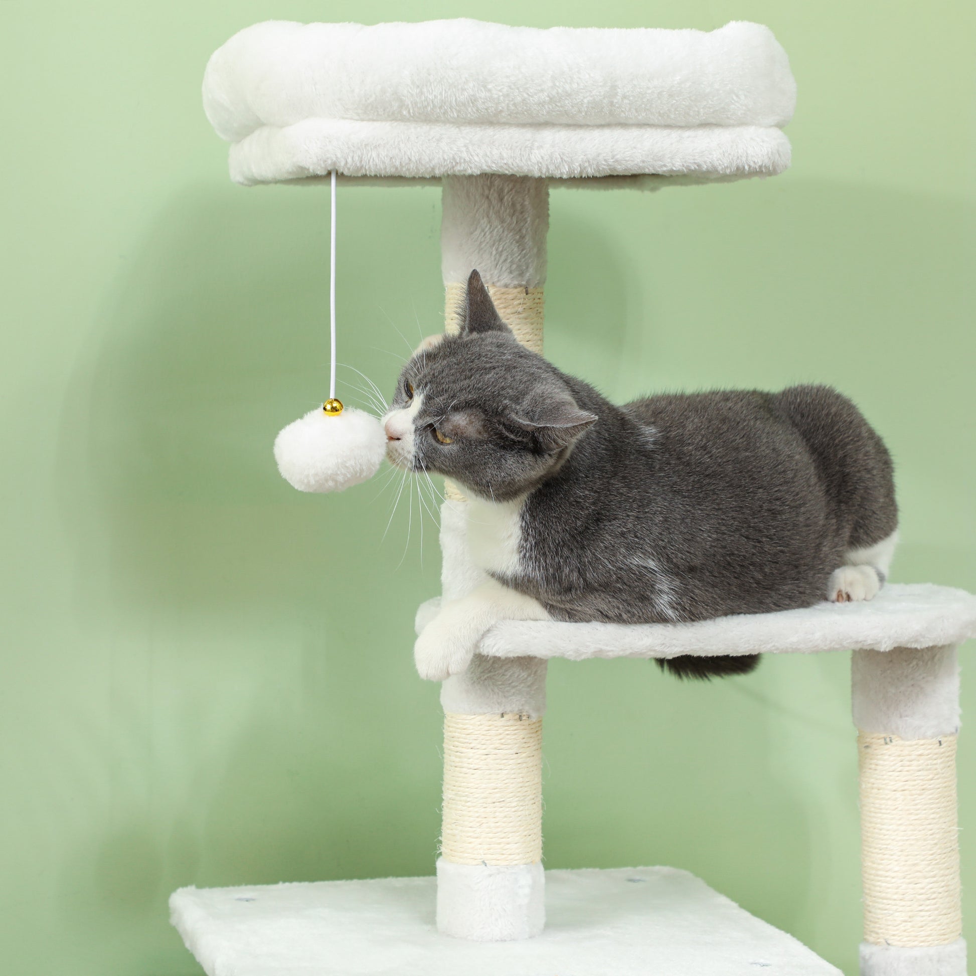 Pawhut Árbol Rascador Para Gatos 126 Cm Con Plataformas Bolas Colgantes Crema_4