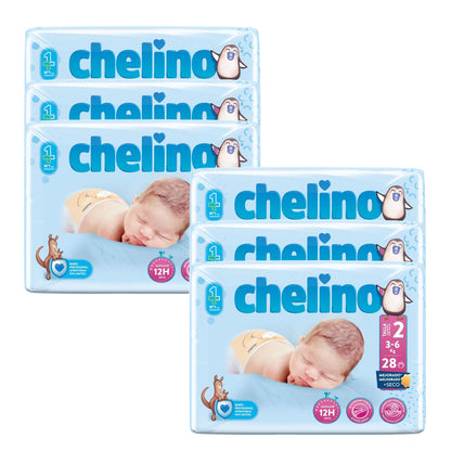 Embalagem de 6 Fraldas T2 Recém-Nascido (3-6 kg) 28 unidades, Chelino