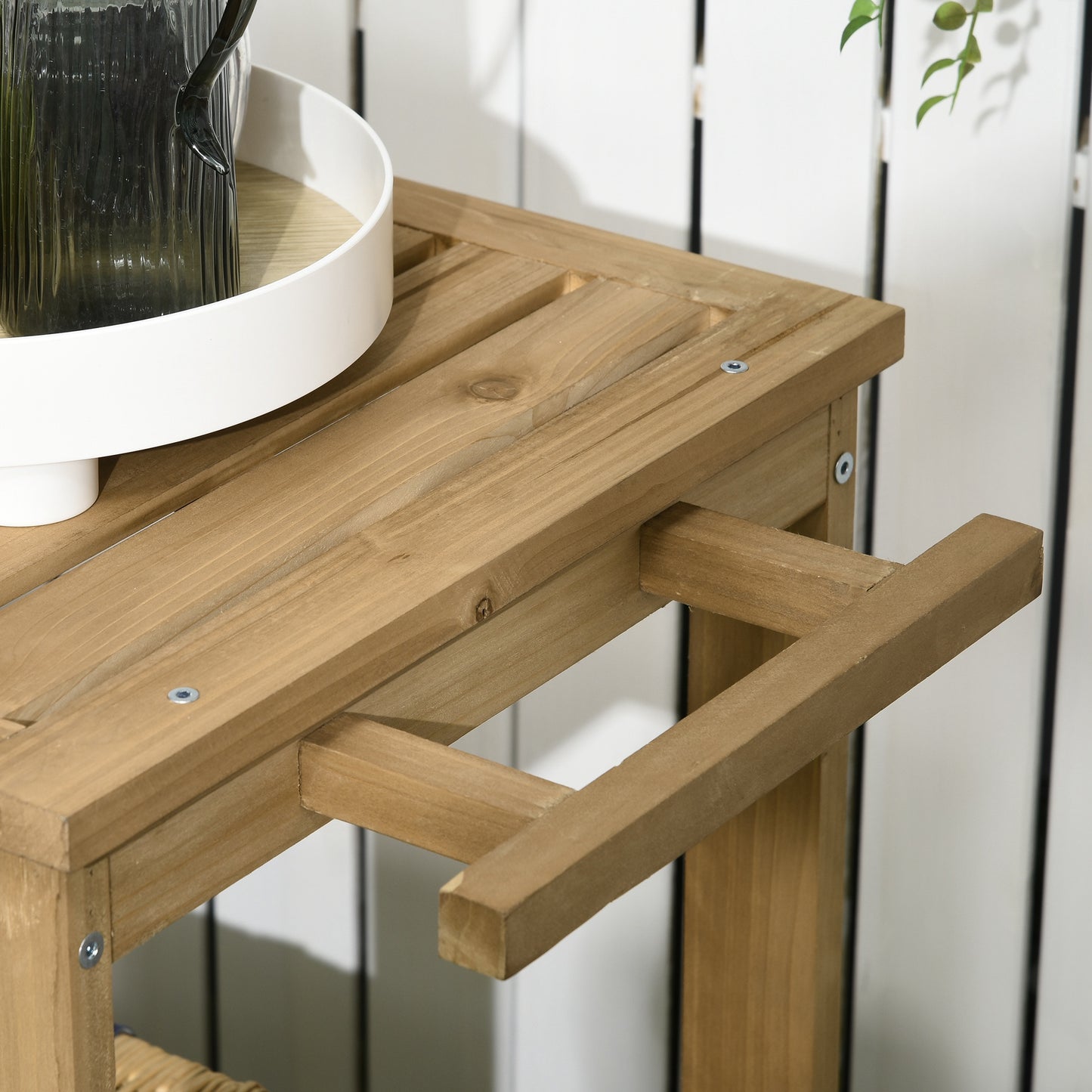 Outsunny Carrito De Madera De Bar Con Asa 3 Portabotellas Y 2 Ruedas 95x47x74 Cm_4