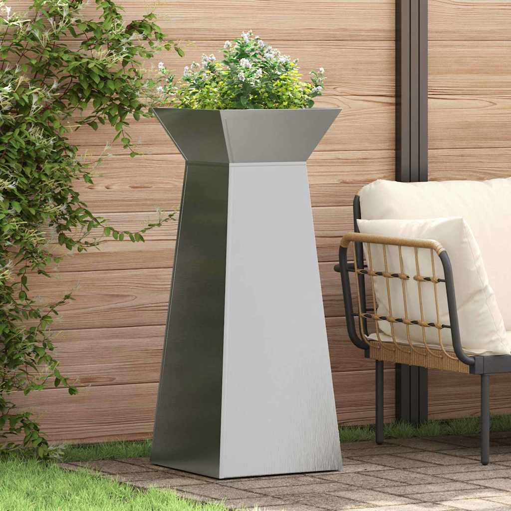 Maceta Pilar 2 Uds. Plateado 40 X 40 X 100 Cm Acero Inoxidable_1