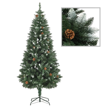 Vidaxl Árbol De Navidad Artificial Con Piñas Y Brillo Blanco 180 Cm_0