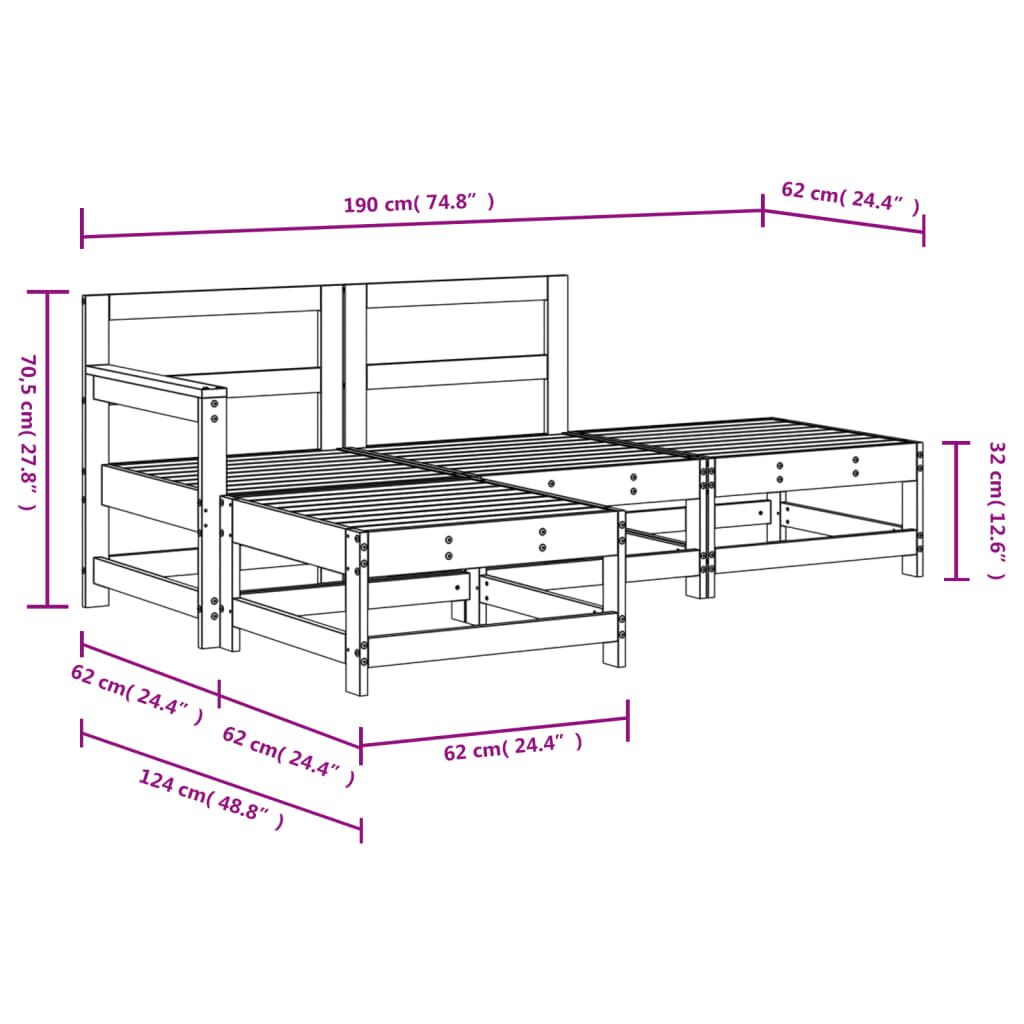 Vidaxl Juego De Muebles De Jardín 4 Pzas Madera Maciza De Pino Blanco_2