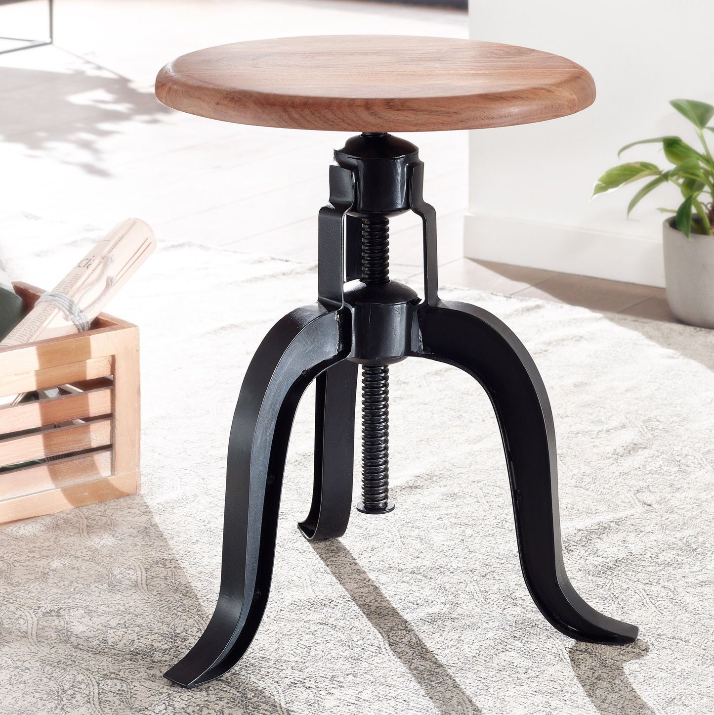 Taburete Giratorio 39x62,5x39 Cm Madera Maciza De Acacia / Metal Negro_1