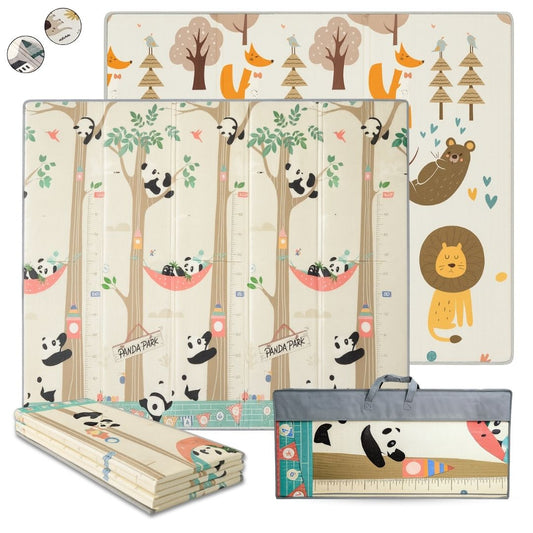 Bathby | Alfombra Plegable Para Bebé 200 × 180 Cm, Reversible Pandas/bosque_0