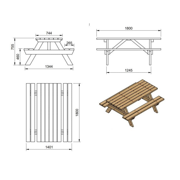 Mesa De Picnic Masgames Munich L 180 Cm Largo Madera Sin Pintar Mesa Sin Respaldo._5