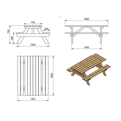 Mesa De Picnic Masgames Munich L 180 Cm Largo Madera Sin Pintar Mesa Sin Respaldo._5