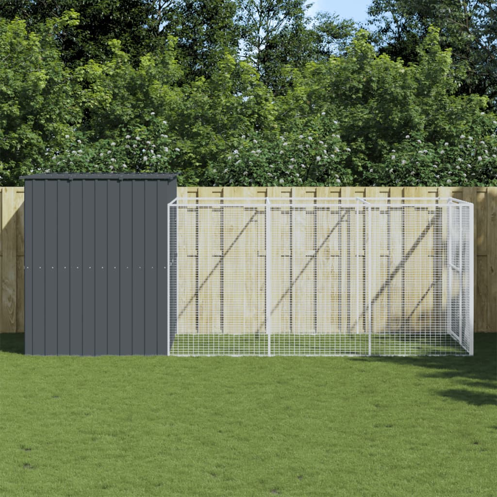 Caseta Perros Con Corral Acero Galvanizado Gris 214x457x181 Cm_1