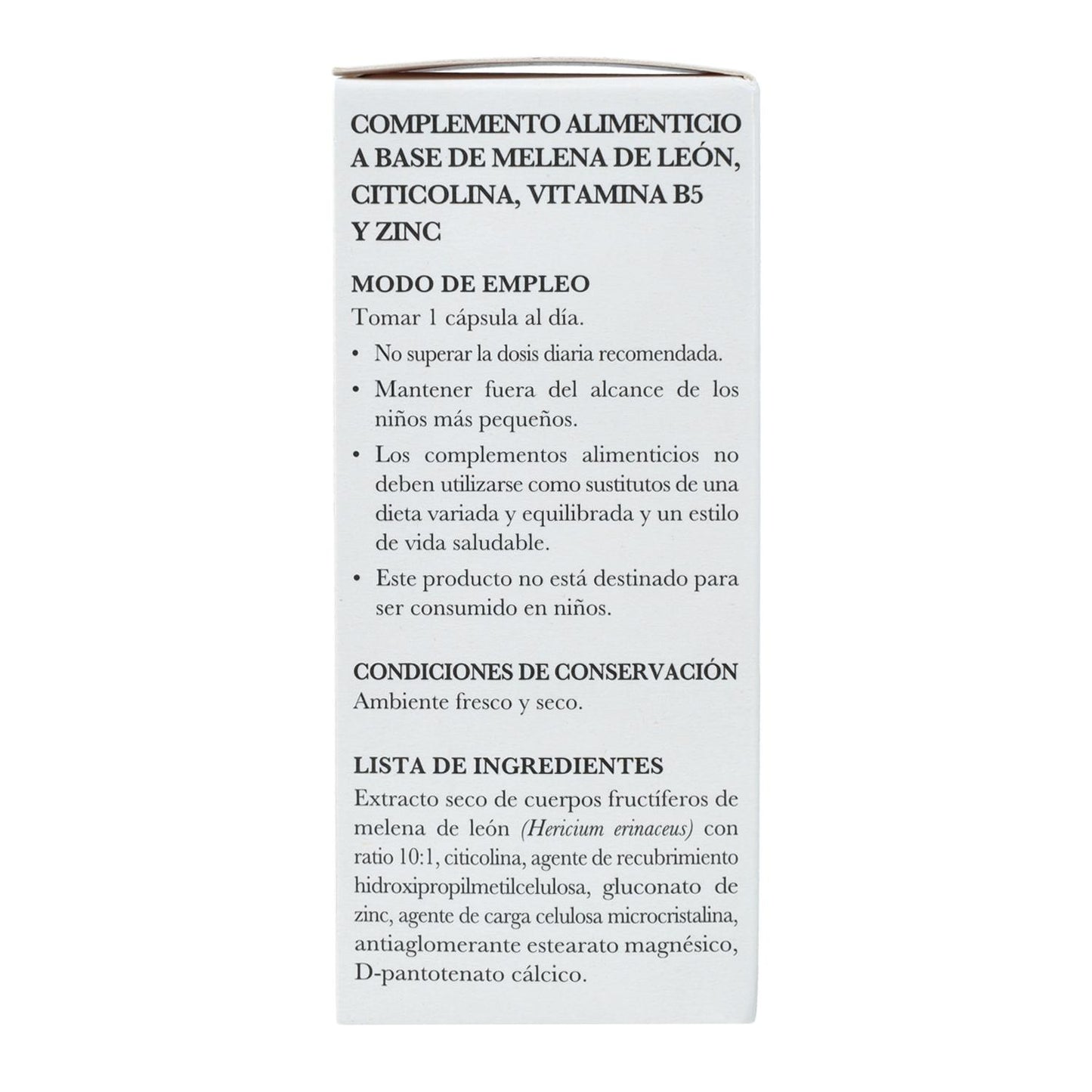 Suplemento alimentar Lion's Mane com Citicolina B5 e Zinco 32 cápsulas
