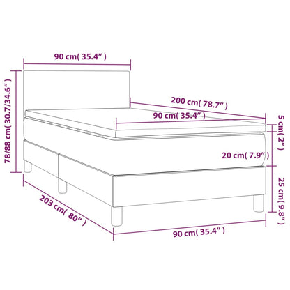 Cama Box Spring Colchón Y Luces Led Tela Crema 90x200 Cm / Vetonek_5