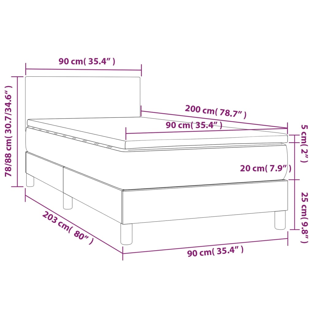 Cama Box Spring Y Colchón Led Cuero Sintético Negro 90x200 Cm / Vetonek_3