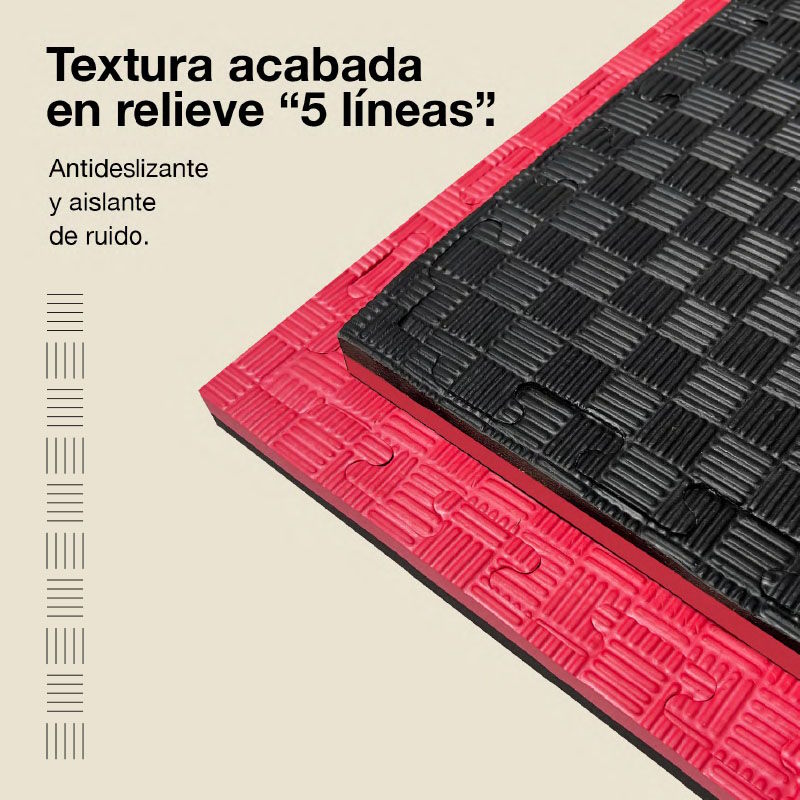 Jowy Tatami Puzzle 2cm 100x100cm, Pack 4 Unidades – Superficie 5 Líneas Negro/rojo_3