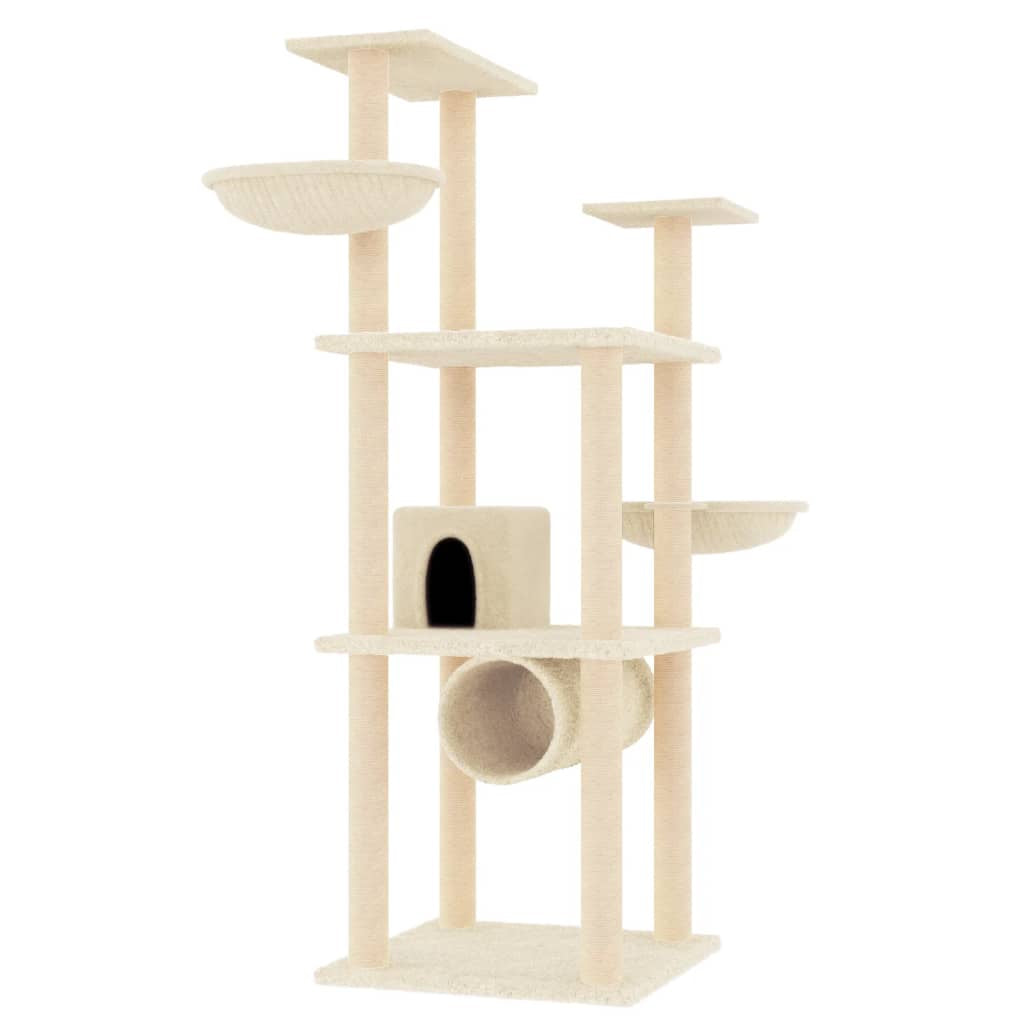 Vidaxl Rascador Para Gatos Con Postes De Sisal Color Crema 141 Cm_0
