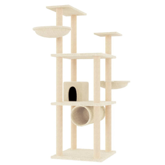 Vidaxl Rascador Para Gatos Con Postes De Sisal Color Crema 141 Cm_0