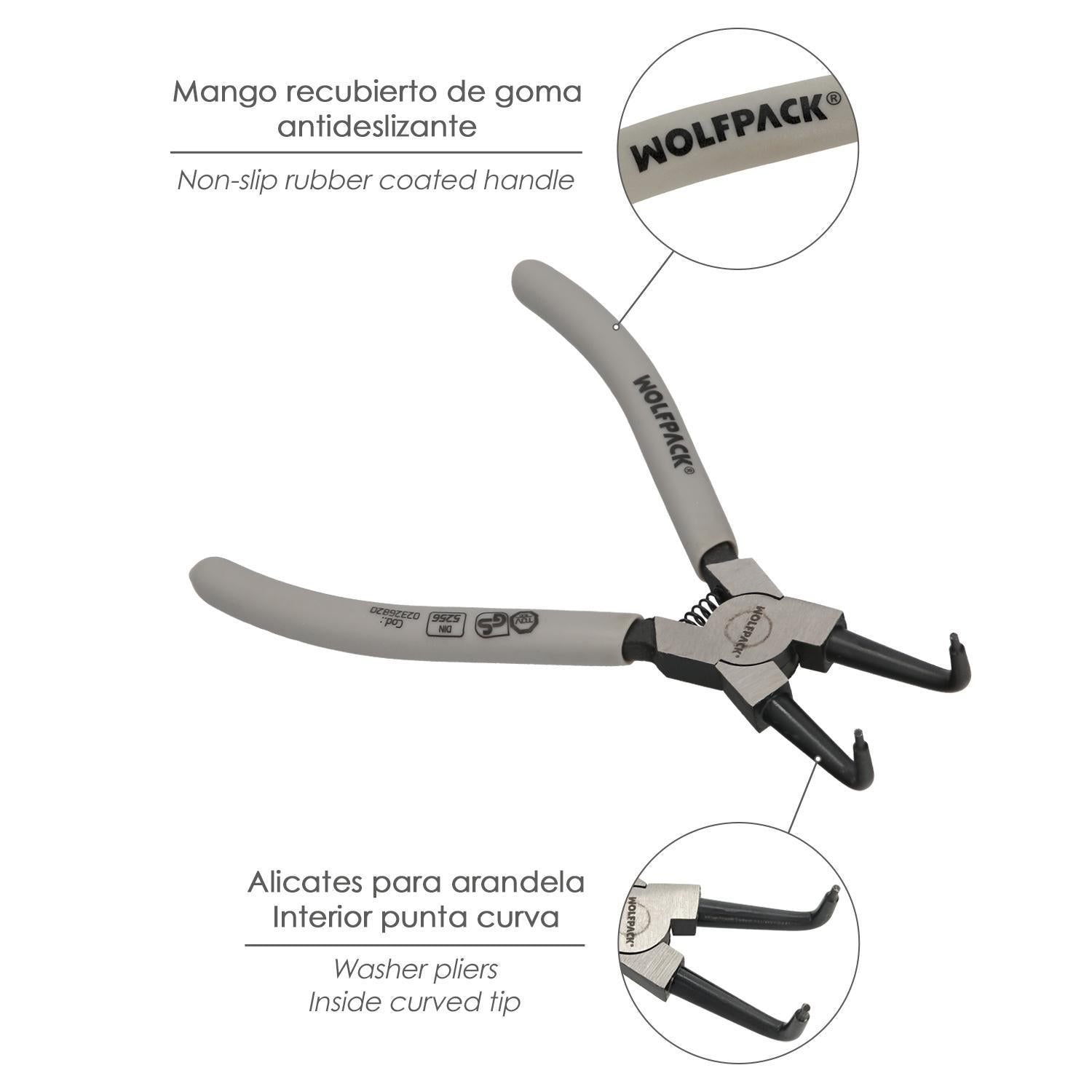 Alicates Arandelas Interiores Curvo 175 Mm. Acero Din 5256. Anillos De Presion, Anillos De Retención, Arandelas Circlips