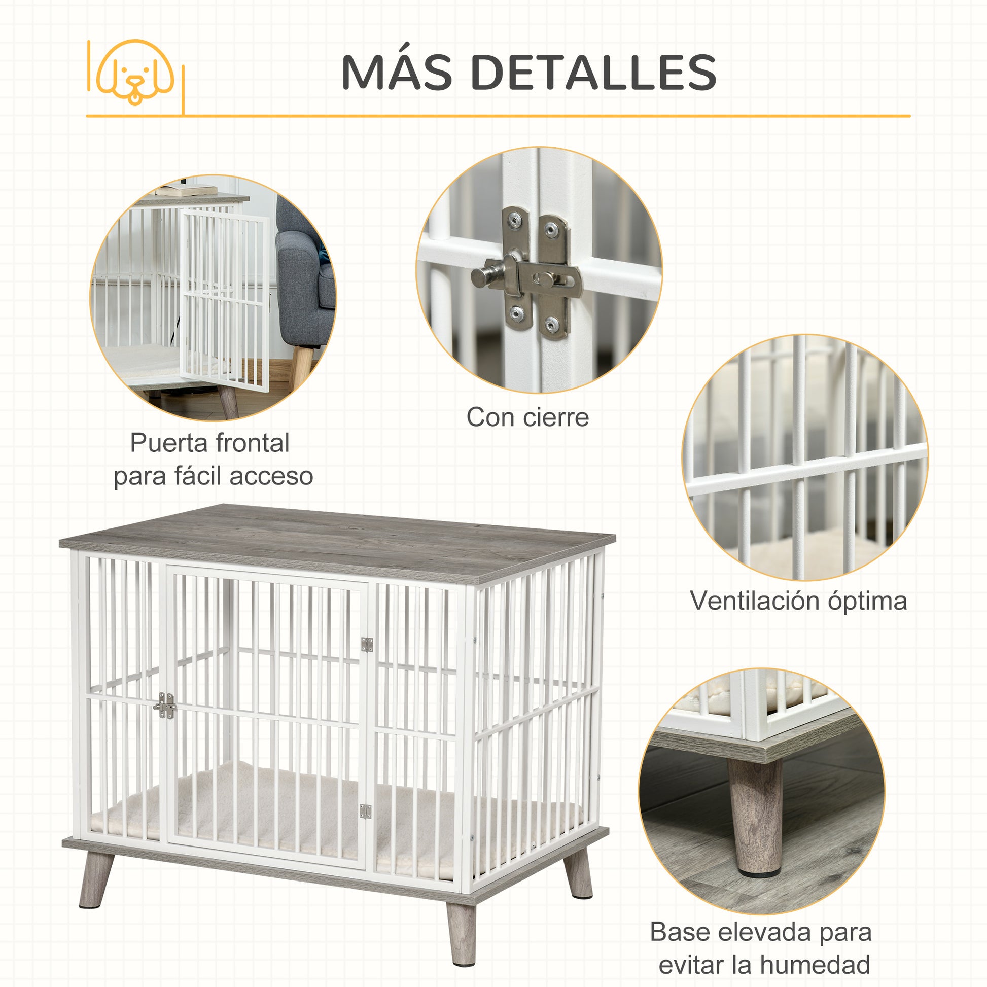 Pawhut Jaula Para Perros De Madera 86x60x70 Cm Con Superficie De Mesa Puerta_5