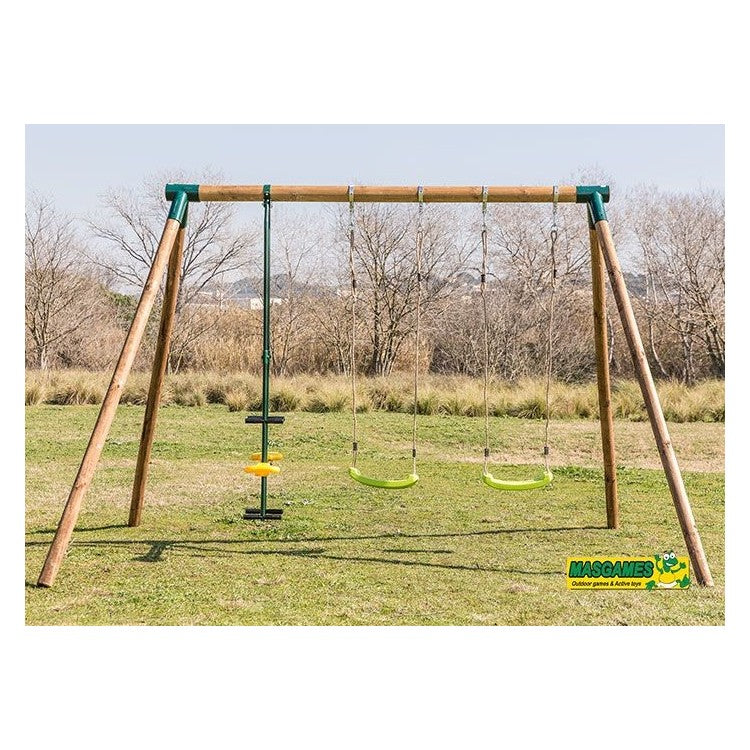 Columpio Triple De Madera Redonda Masgames Etna Xl + Asiento Cara A Cara._1