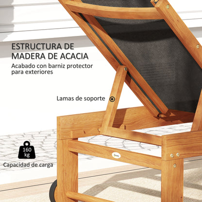 Outsunny Juego De 2 Tumbonas De Madera Con Ruedas Respaldo Ajustable Negro_5