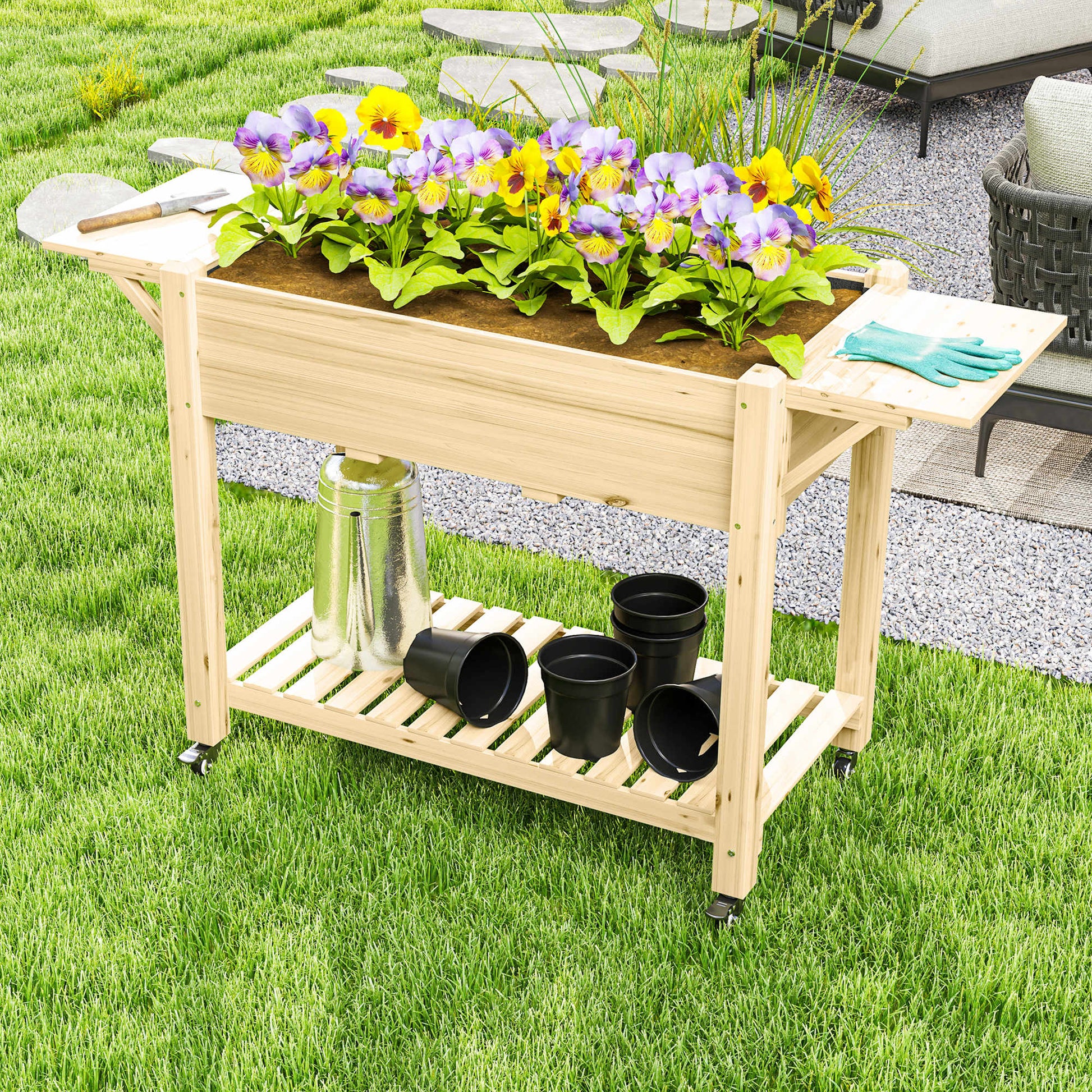 Outsunny Huerto Urbano Con Ruedas Repisas Plegables 145x52x86 Cm Natural_3