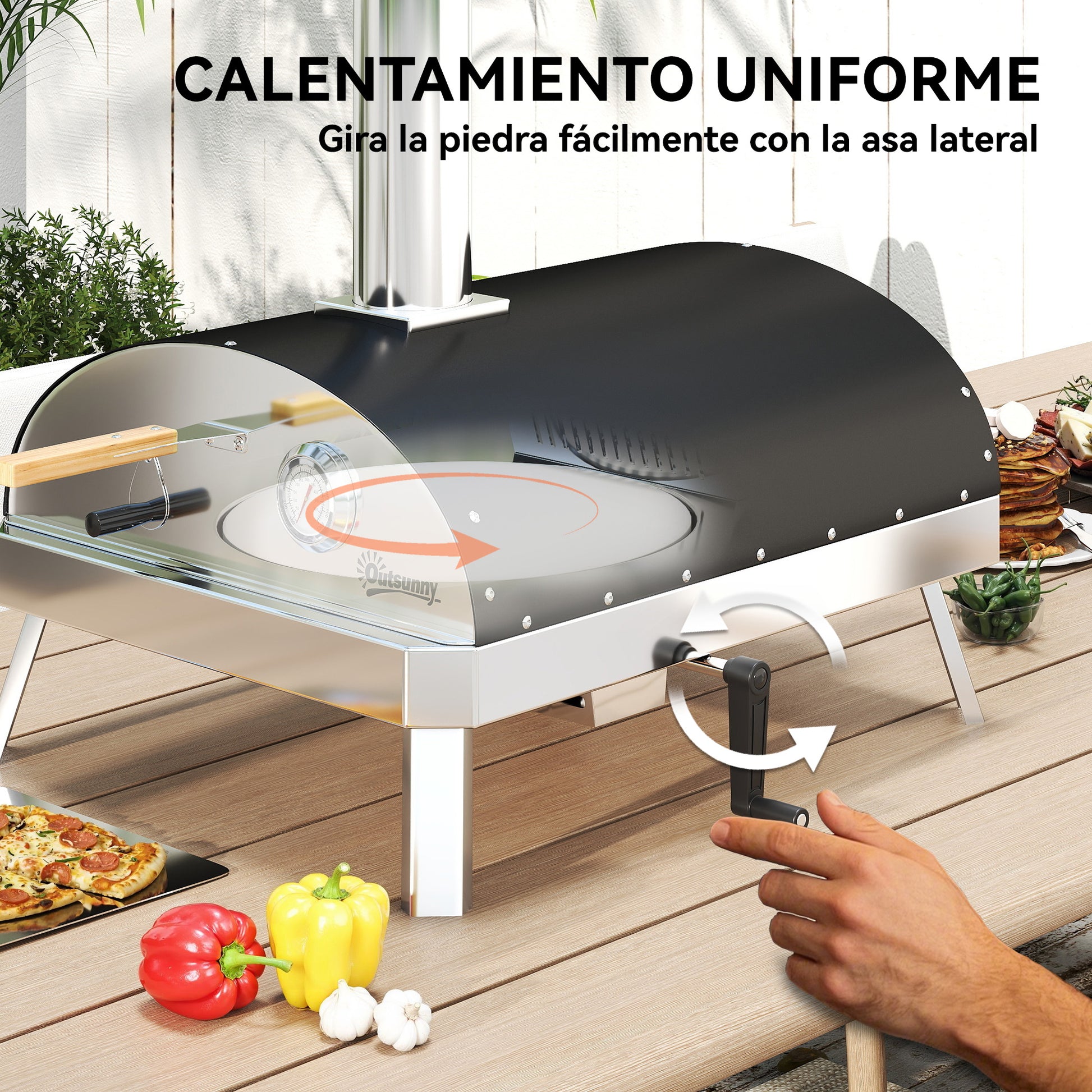 Outsunny Mini Horno De Pizza Exterior Portátil Con Piedra Refractaria Y Bandeja_5