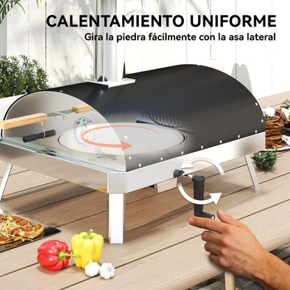 Outsunny Mini Horno De Pizza Exterior Portátil Con Piedra Refractaria Y Bandeja_5