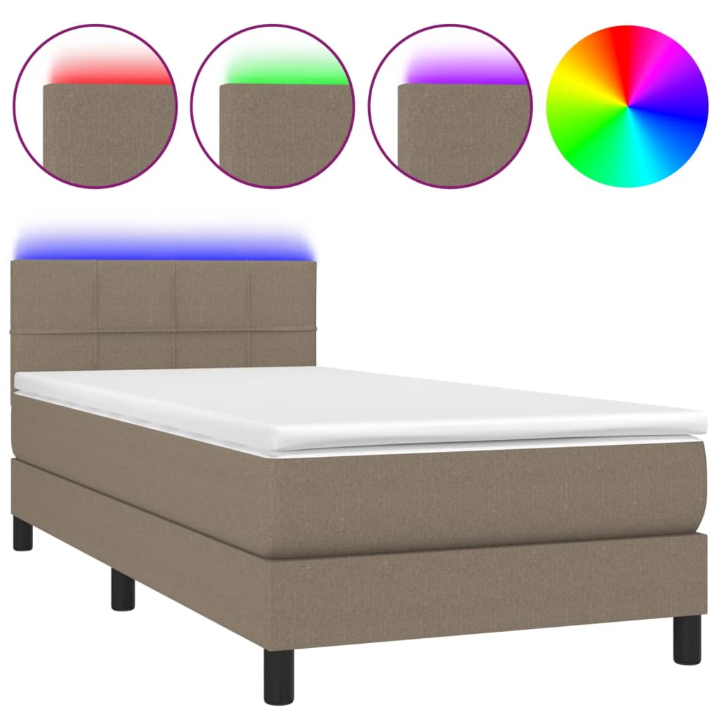 Cama Box Spring Colchón Y Luces Led Gris Taupe 80x200 Cm / Vetonek_0