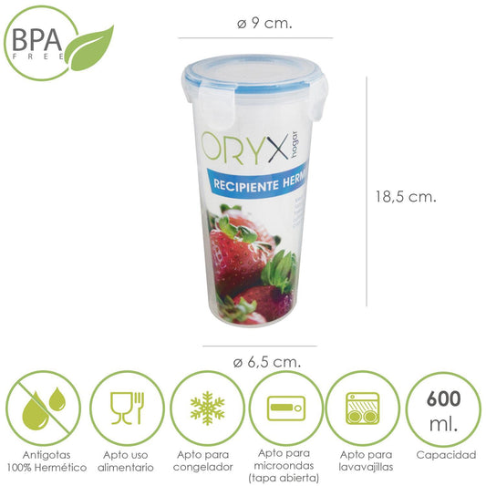 Vaso Recipiente Hermetico Medidor Plastico Redondo 600 Ml. Ø 9x18.5 (alt.) Cm._0